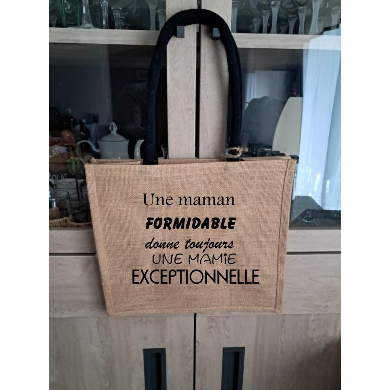 Sac personnalisé toile de jute 36X32X19 cm texte au choix
