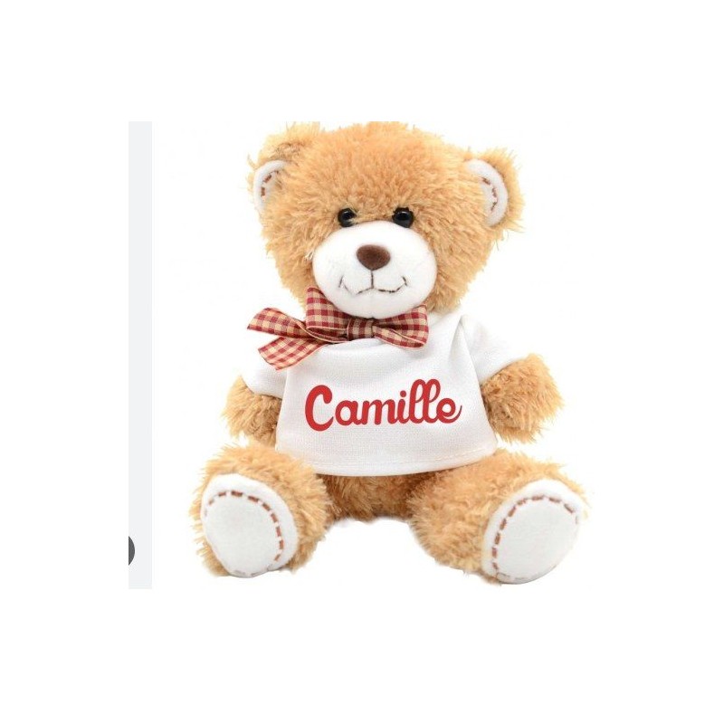 Peluche ours brun H 19 cm avec mini tee-shirt QUE JE PERSONNALISE AVEC UN PRÉNOM, UNE IMAGE, UN MESSAGE OU UNE PHOTO
