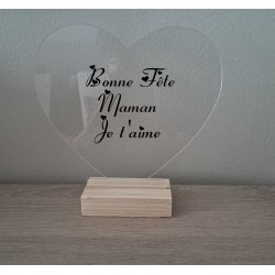 cadre  sur socle bois , coeur   texte au choix