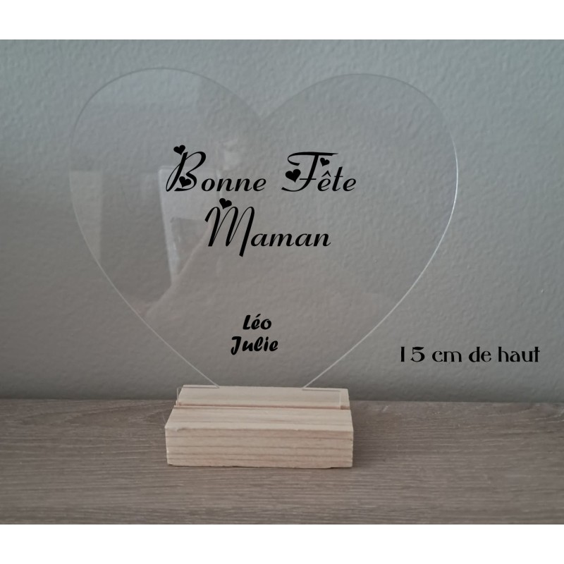 cadre  sur socle bois , coeur   texte au choix