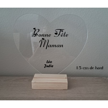 cadre  sur socle bois , coeur   texte au choix