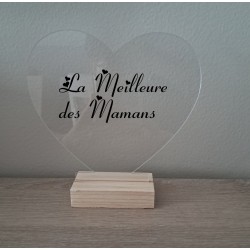 cadre  sur socle bois , coeur   texte au choix