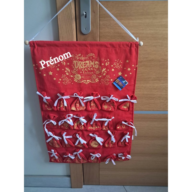 calendrier de l'avent en tissu personnalisé avec le prenom de votre choix