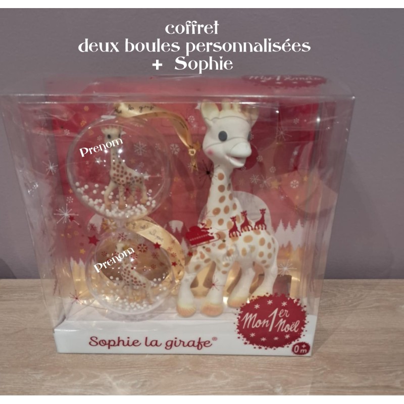Magnifique coffret Sophie la Girafe 2 boules seront personnalisées avec le prenom de votre choix